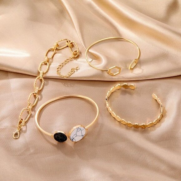 NWT Four Stackable Fashion Gold Bangle Bracelet Cuff Set 4PCs - Picture 5 of 7